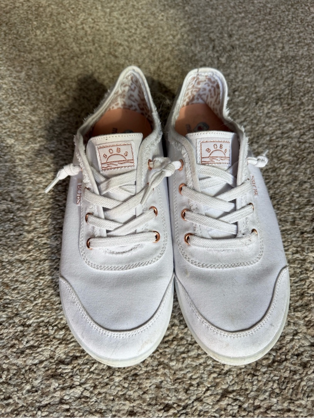 BOBS from Skechers White Canvas Sneakers with Rose Gold Eyelets